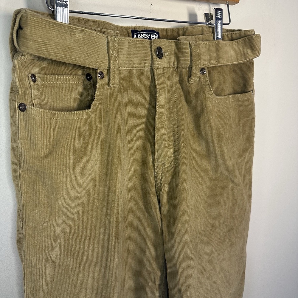 Lands End Pants Mens Size 31x32 Square Rigger Tan Corduroy Hidden Elastic Waist